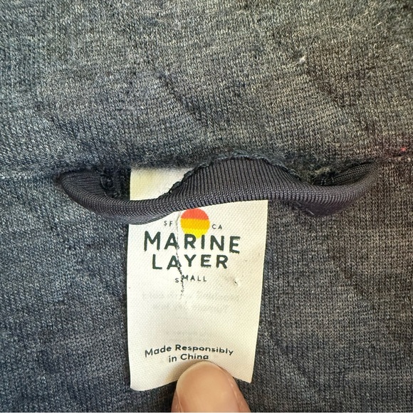 Marine Layer Cut & Sew Corbet Colorblock Pullover in Mood Indigo/Red - Picture 11 of 12